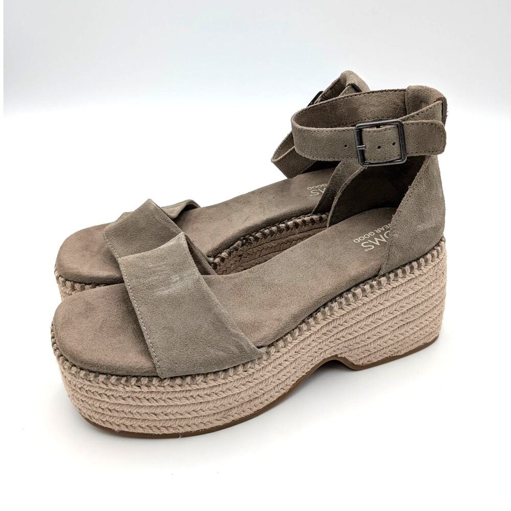 Toms Laila Ankle Strap Platform Wedge Sandals Women's Tan Size US8 EU38.5